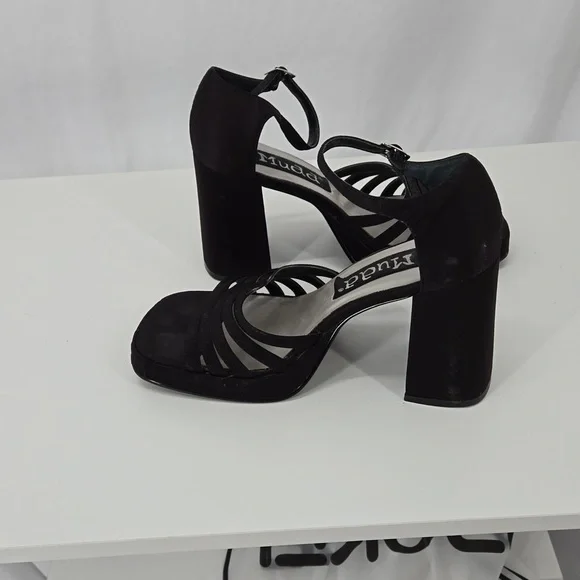 Mudd Vintage 90s Strappy Satin High Heels Black Ankle Strap Shoe Size 7 - Picture 4 of 11